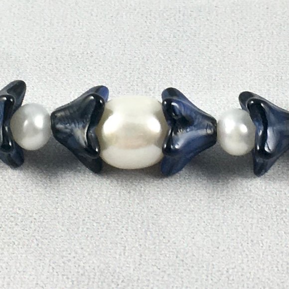 GOOD MORNING GLORY NECKLACE CZECH BEADS FRESHWATER PEARLS STERLING - Picture 4 of 7